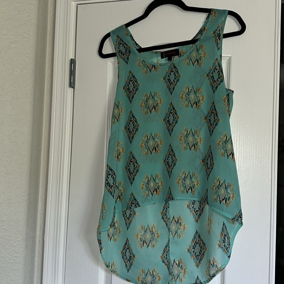 Annabelle Teal and Yellow Patterned Tank Top size small - Picture 4 of 7